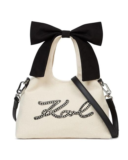 Karl Lagerfeld Black Signature Bead-Embellished Bow-Detail Tote Bag