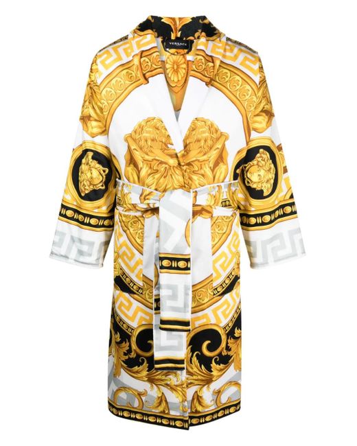 Versace Metallic Barocco-Print Belted Coat