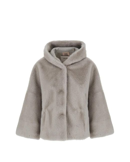 VALENTINI 1972 Gray Hooded Faux-Fur Coat