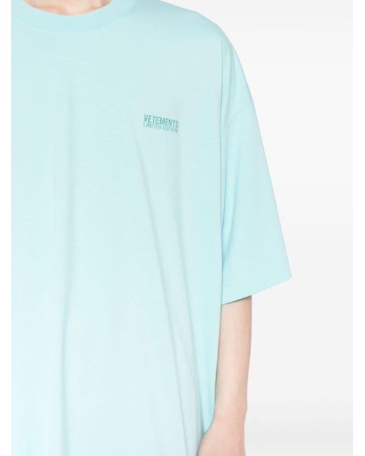 Vetements Blue Logo-embroidered Cotton T-shirt
