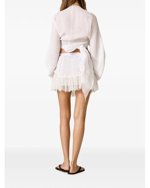 Pink White Lace-Trim Pleated Skirt