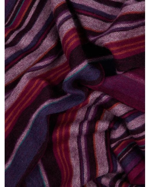 Paul Smith Purple Striped Fringed Wool Scarf for men