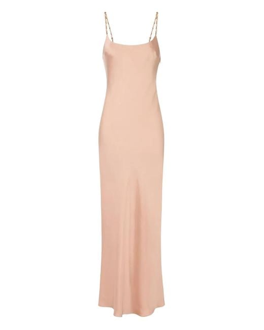 Elisabetta Franchi White Chain-Embellished Satin Maxi Dress