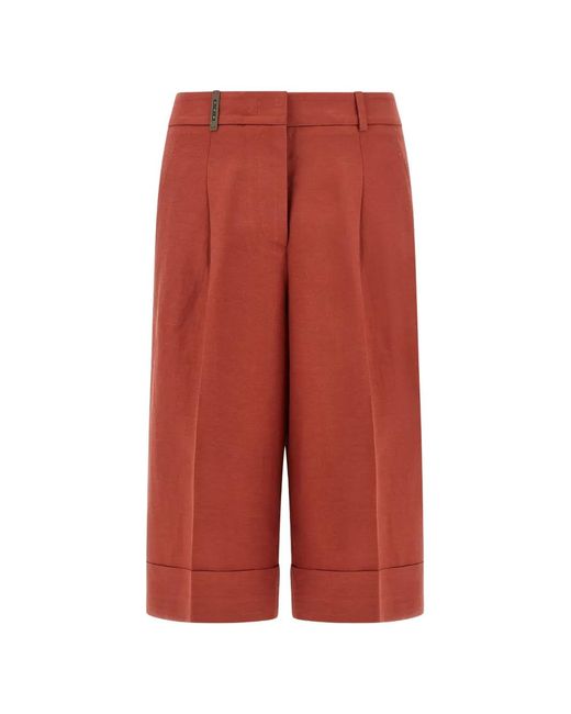 Peserico Red Pleat Turn-Up Shorts