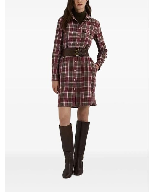 Ralph Lauren Red Plaid Button-Up Shirt Dress