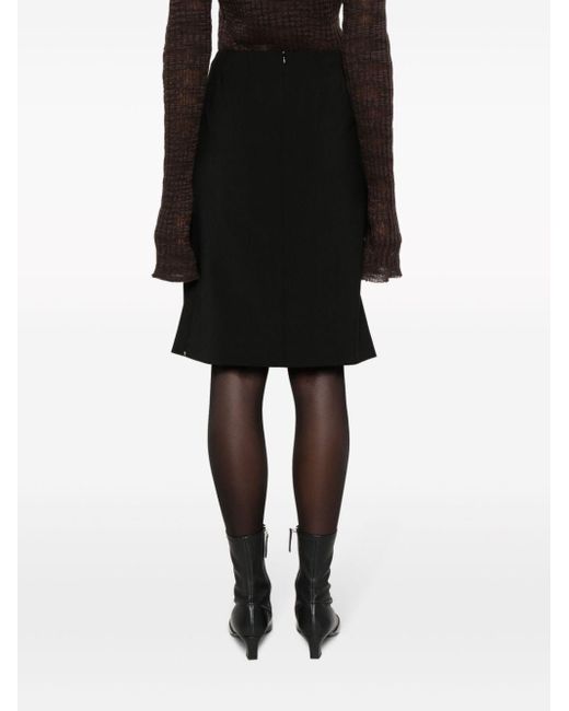 Sportmax Black Side-slit Virgin Wool Midi Skirt