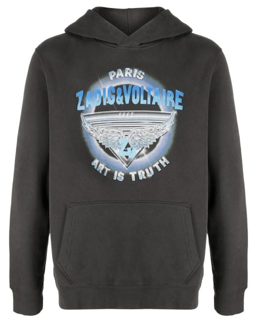 Zadig & Voltaire Gray Logo-Print Organic Cotton-Blend Hoodie for men