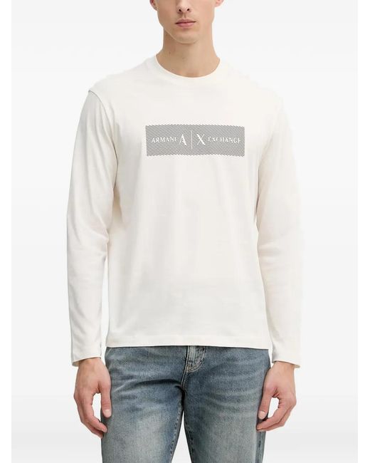 ARMANI EXCHANGE White Logo-Print Long-Sleeve T-Shirt for men