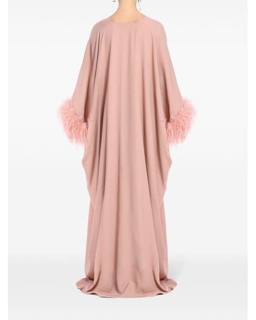 ‎Taller Marmo Pink Gala Feather-trim Kaftan Dress