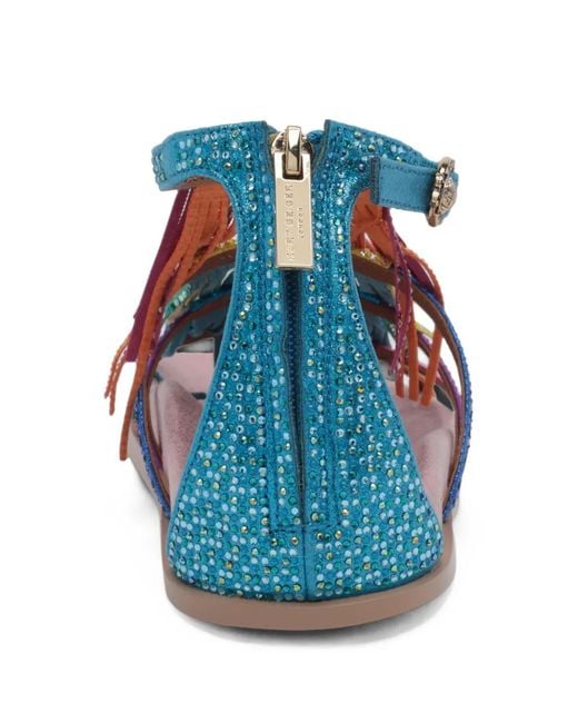Kurt Geiger Blue Fringe Flat Sandals