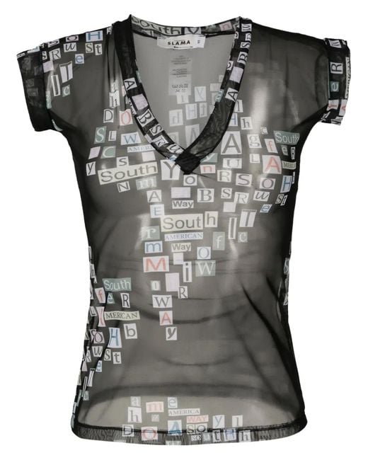 Amir Slama Black Text-Print Sheer T-Shirt