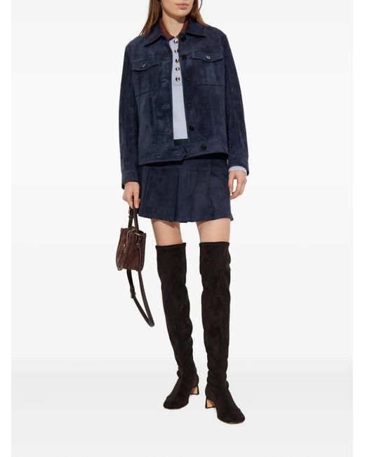 Self-Portrait Blue Flap-Pocket Suede Jacket
