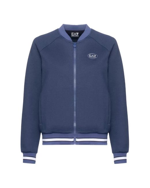 EA7 Blue Logo-Print Zip-Up Bomber Jacket