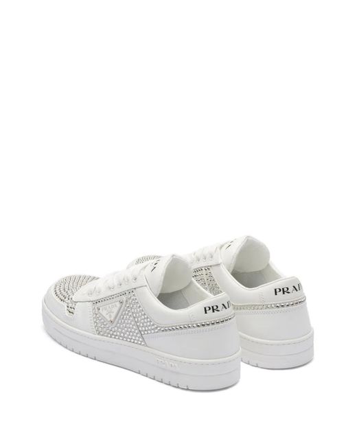 Prada White Crystal Leather Sneakers