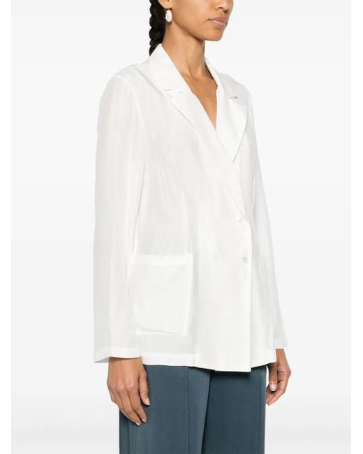 P.A.R.O.S.H. White Sofia Double-Breasted Silk Blazer