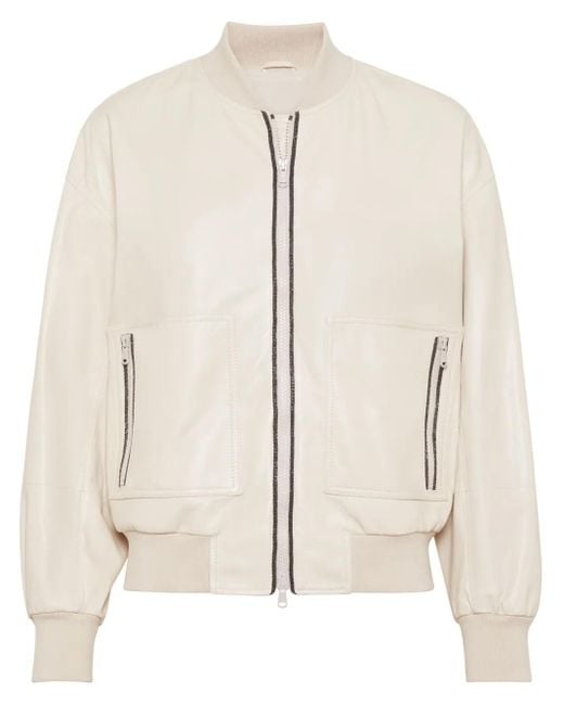 Brunello Cucinelli Natural Luxurious Leather Jacket For