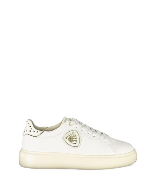 Blauer White Studded Leather Sneakers
