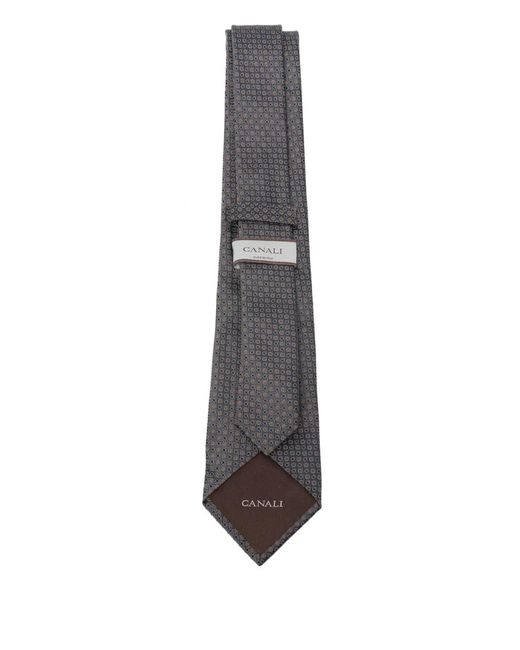 Canali White Patterned Silk Tie for men