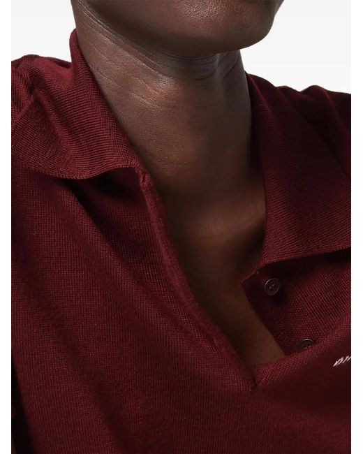 Miu Miu Red Wool Knit Polo Shirt