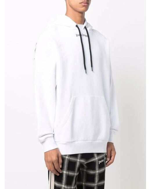Palm Angels White Logo-print Drawstring Hoodie for men