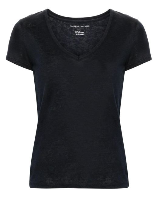 Majestic Filatures Black Linen-blend T-shirt