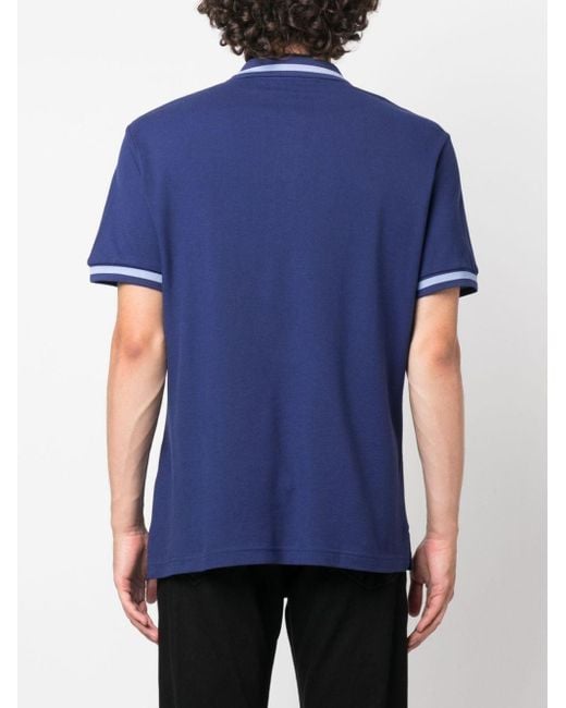 Versace Blue Logo-embroidered Cotton Polo Shirt for men
