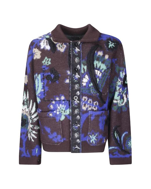 Sacai Blue Floral-Jacquard Embroidered Jacket for men
