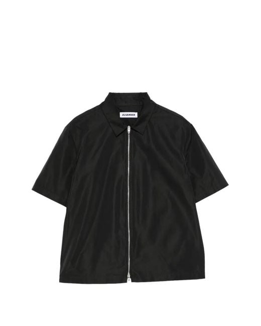 Jil Sander Black Zip-Up Short-Sleeve Shirt