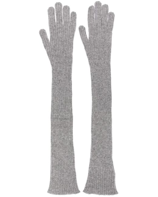Fabiana Filippi Gray Elbow-Length Ribbed Cashmere Gloves