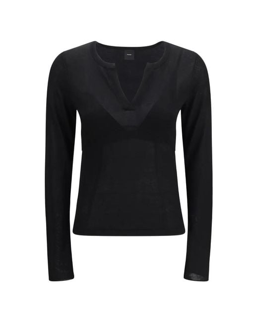 Pinko Black Sweater With Open V-Neck
