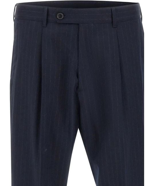 Paul Smith Blue Pinstripe Pleated Trousers for men