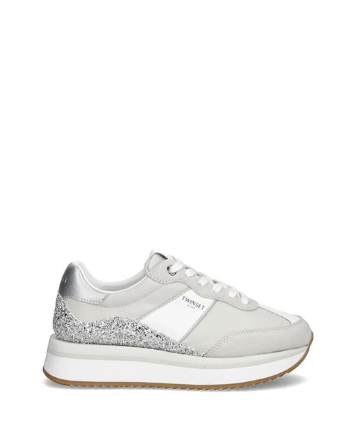 Twinset White Glitter Panel Sneakers