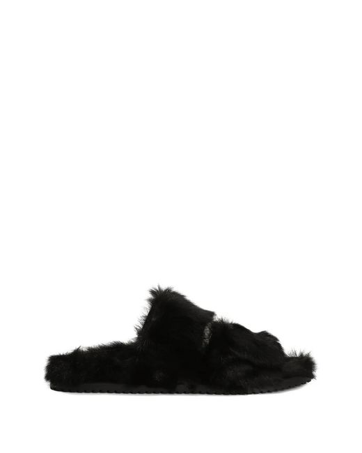 Dolce & Gabbana Black Dg Casual Fur Sandals for men