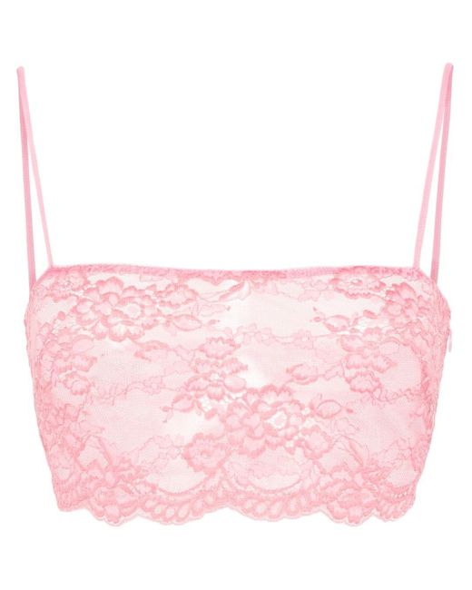 Blumarine Pink Floral-lace Crop Top