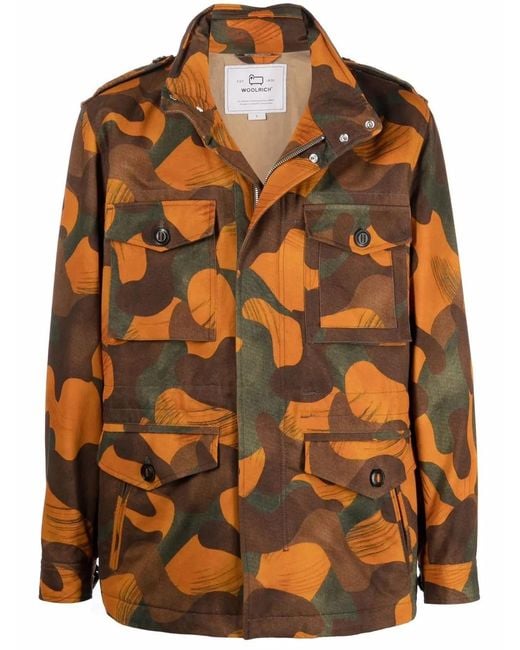 Woolrich Orange Camouflage-Print Jacket for men