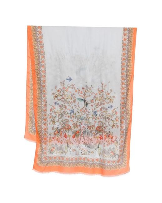 Etro Gray Floral-Pattern Scarf