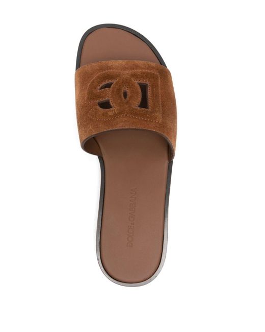 Dolce & Gabbana Brown Cut-Out-Logo Suede Sandals