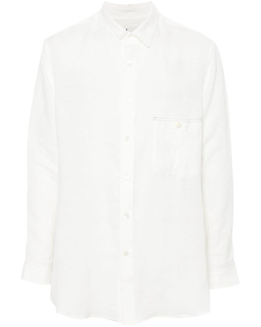 Y's Yohji Yamamoto White Asymmetric-collar Linen Shirt for men