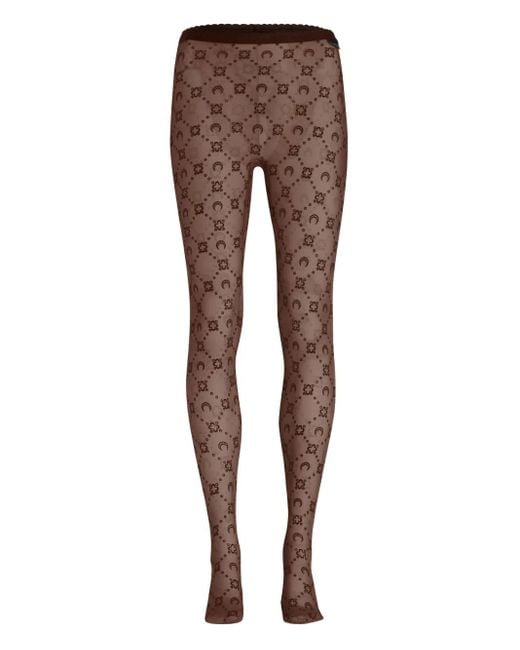 MARINE SERRE Brown Beflockte Mesh-Strumpfhose Mit Mondblumen