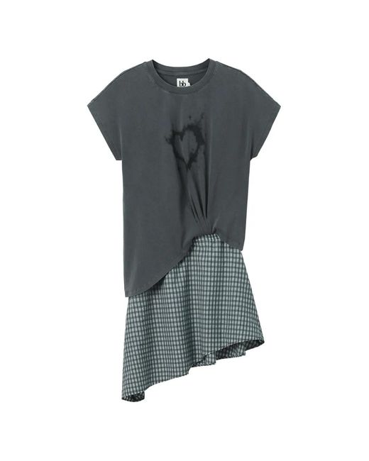B+ AB Gray Check-Pattern Asymmetric Dress