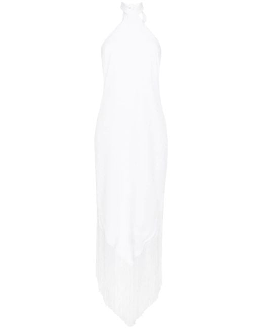 ‎Taller Marmo White Neckholder-Kleid mit Fransen