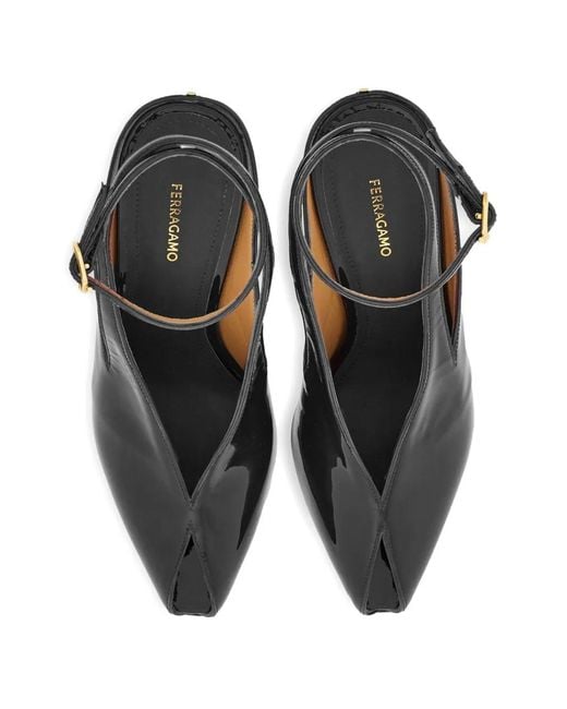 Ferragamo Black Leather Wedges