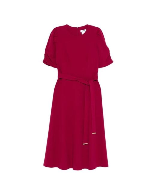 DKNY Red Ruched-Sleeve Midi Dress