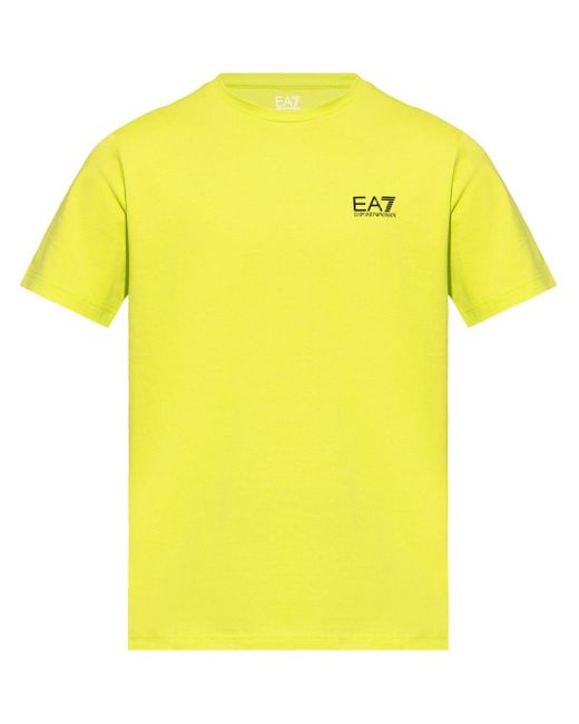 EA7 Yellow Logo-print Crew-neck T-shirt for men