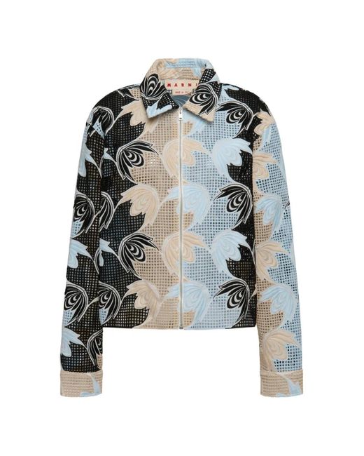 Marni Blue Broderie Anglaise Floral Overshirt