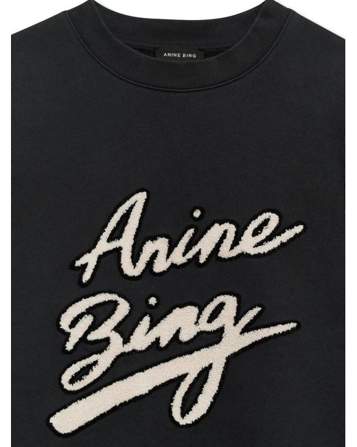 Anine Bing Black Miles Sweatshirt Chenille Signature