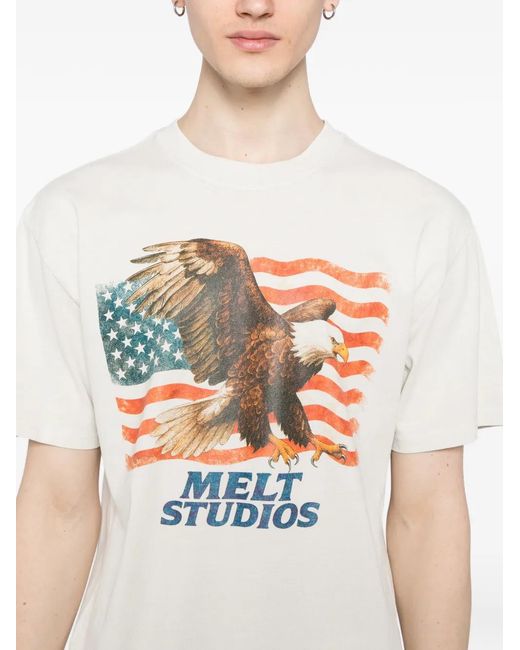 Melt White Eagle-Print T-Shirt for men