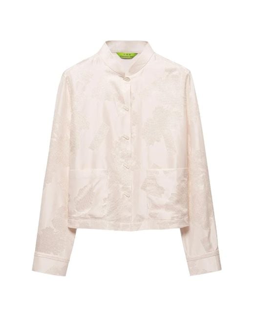 Shanghai Tang White Mandarin-Collar Jacquard Blouse
