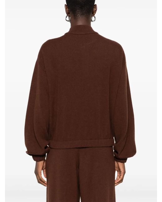 Fabiana Filippi Brown Zip-Front Ribbed-Knit Cardigan