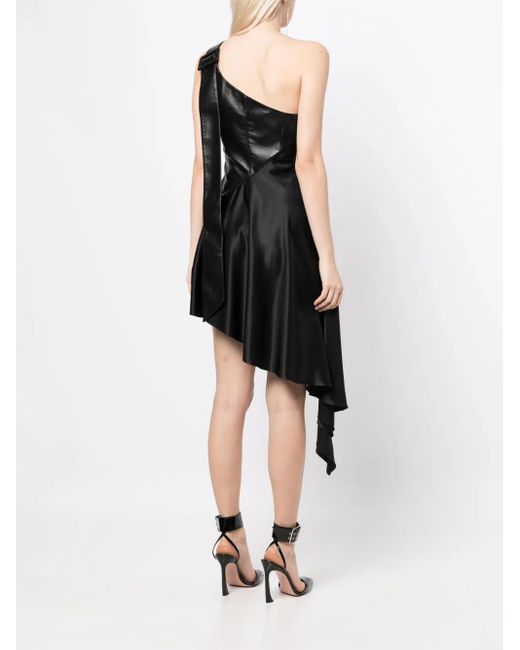 Matériel Black One-Shoulder Faux-Leather Dress